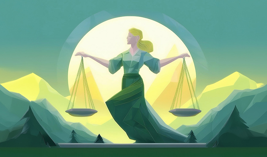 Values personified as a woman holding balance scales.