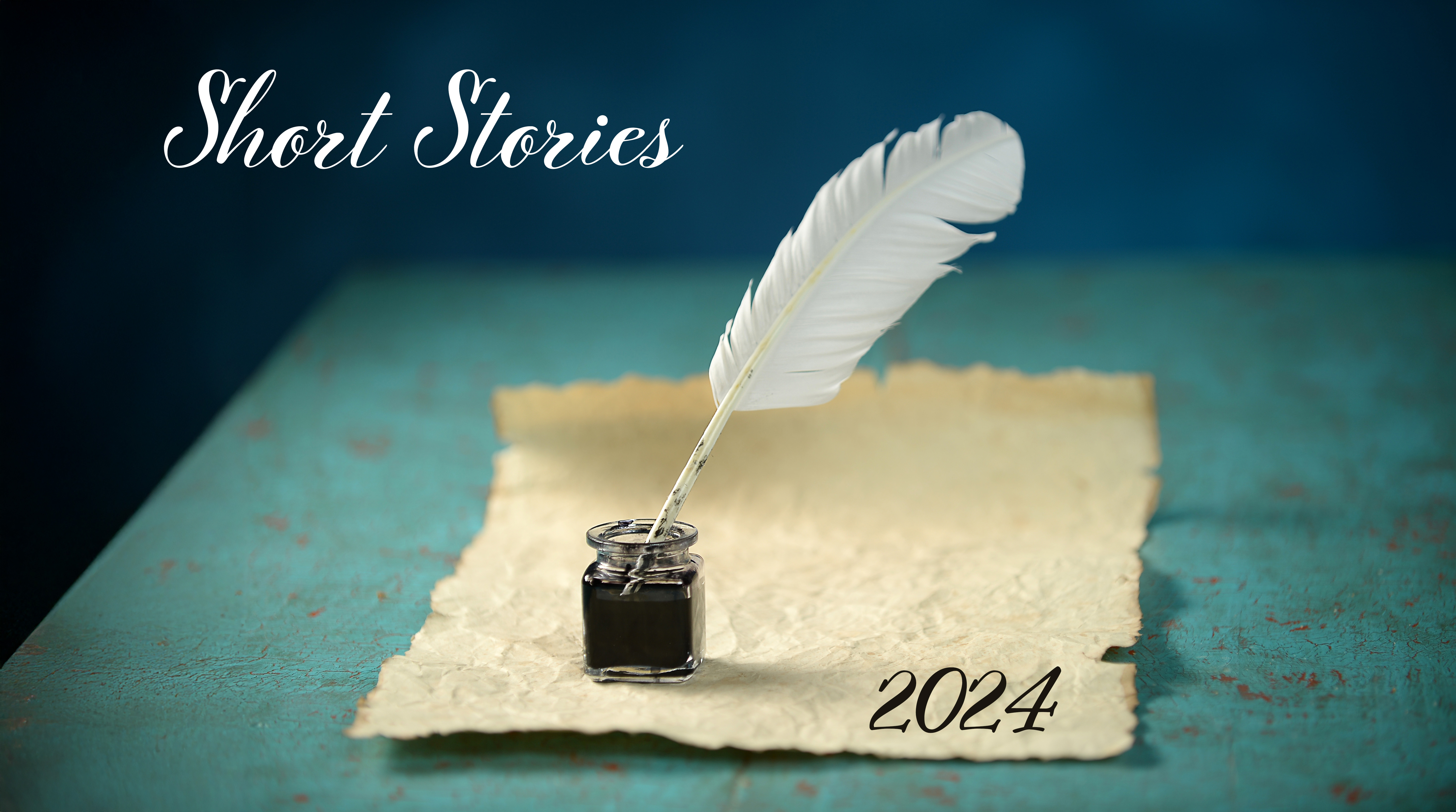 Parchment and quill with the wording Short Stories 2024