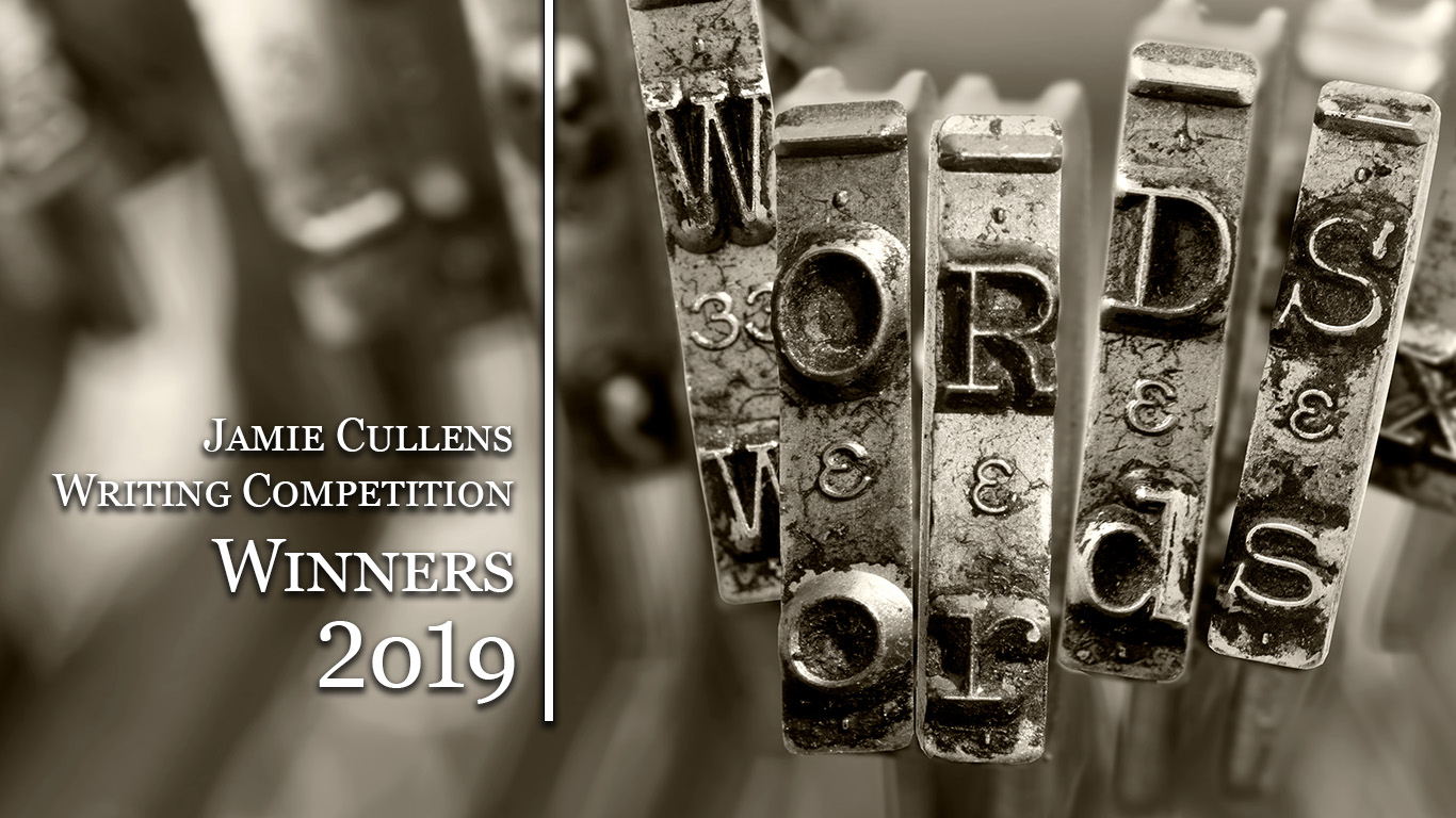 JCWC Winners 2019 superimposed over an old fashions typewriter pins