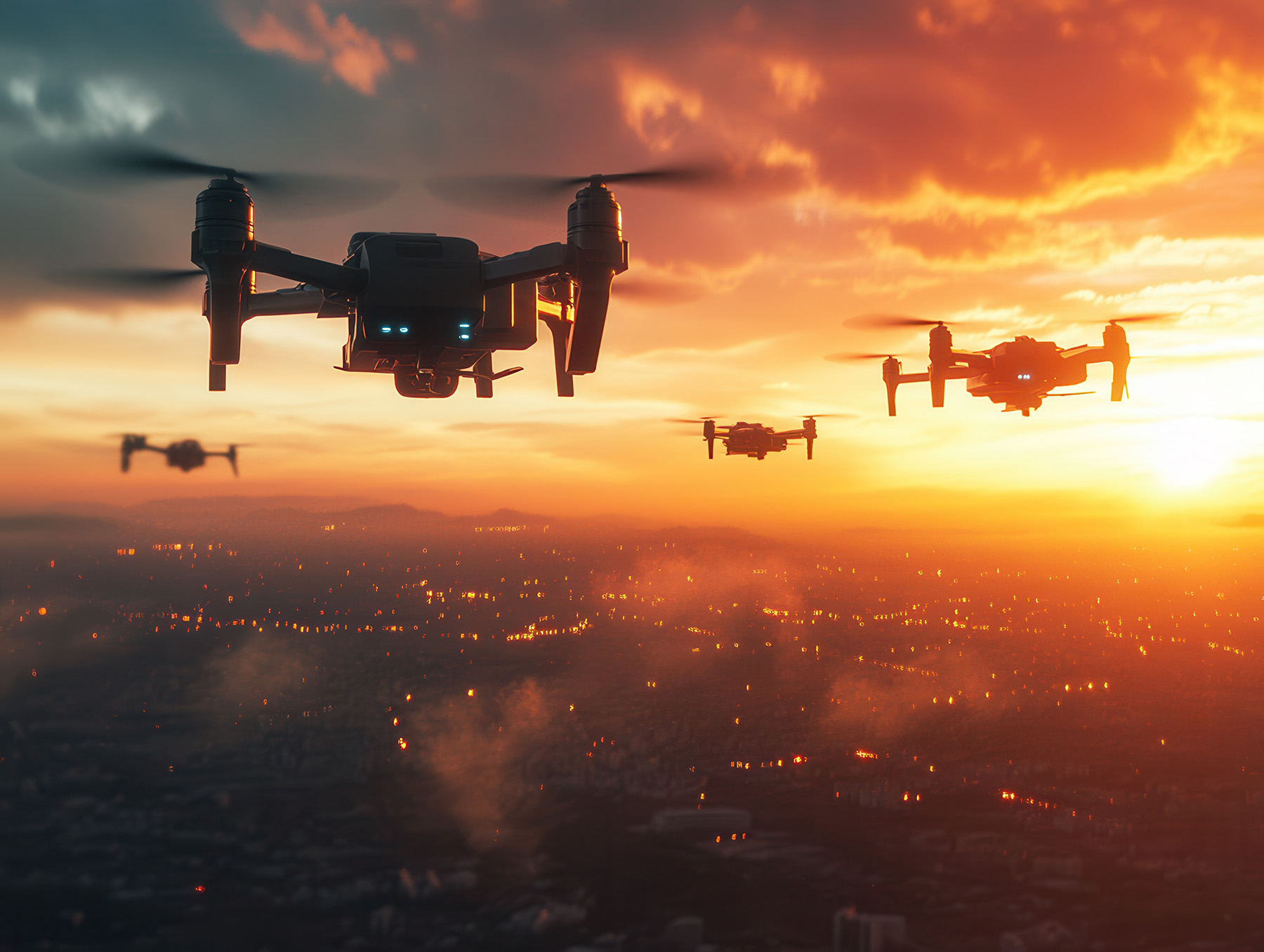 A flock of miilitary drones