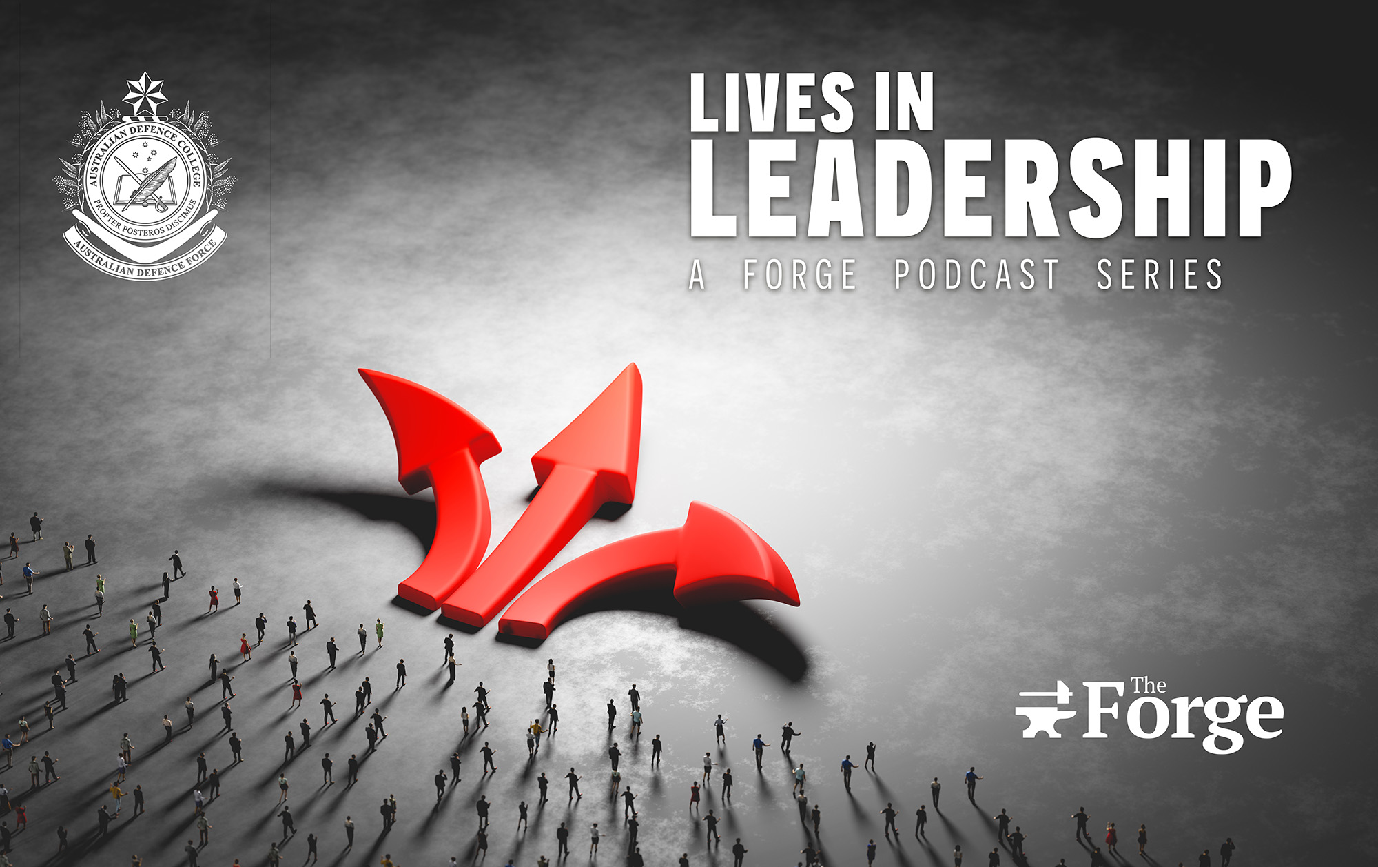 A crowd with leadership arrows