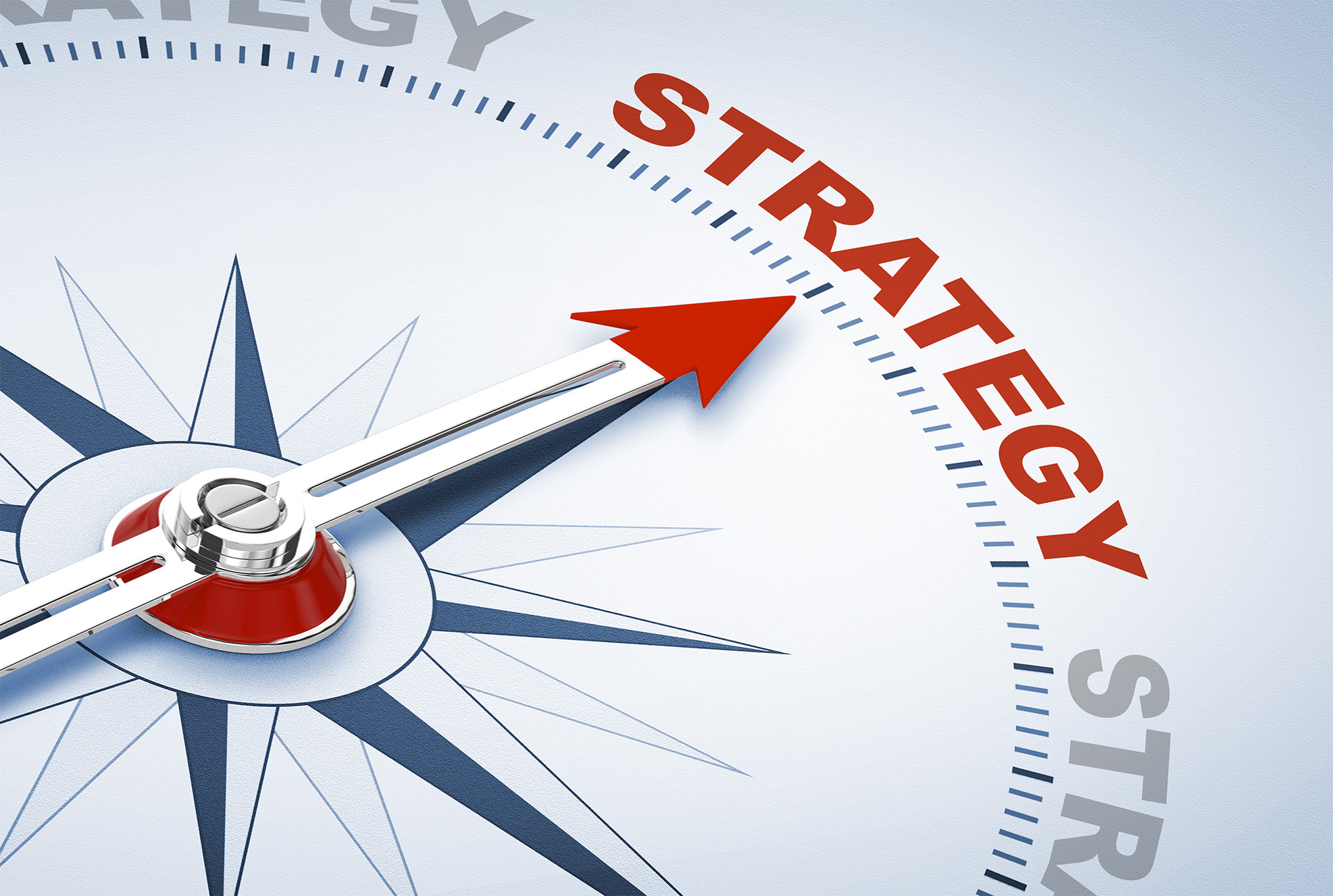 Compass style dial pointing to Strategy