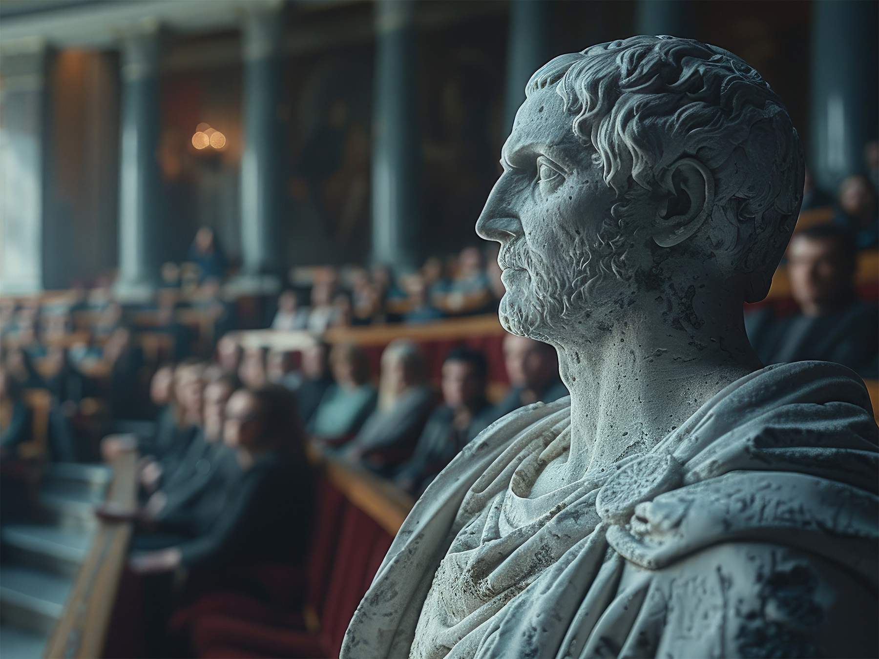 Greek philosopher stute at an ethics conference.