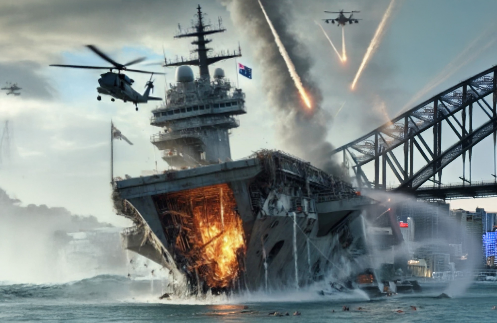 Battleship being 'punched in the face' in Sydney harbour