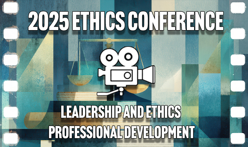 Title slide for Leadership and Ethics professional development with abstract graphics