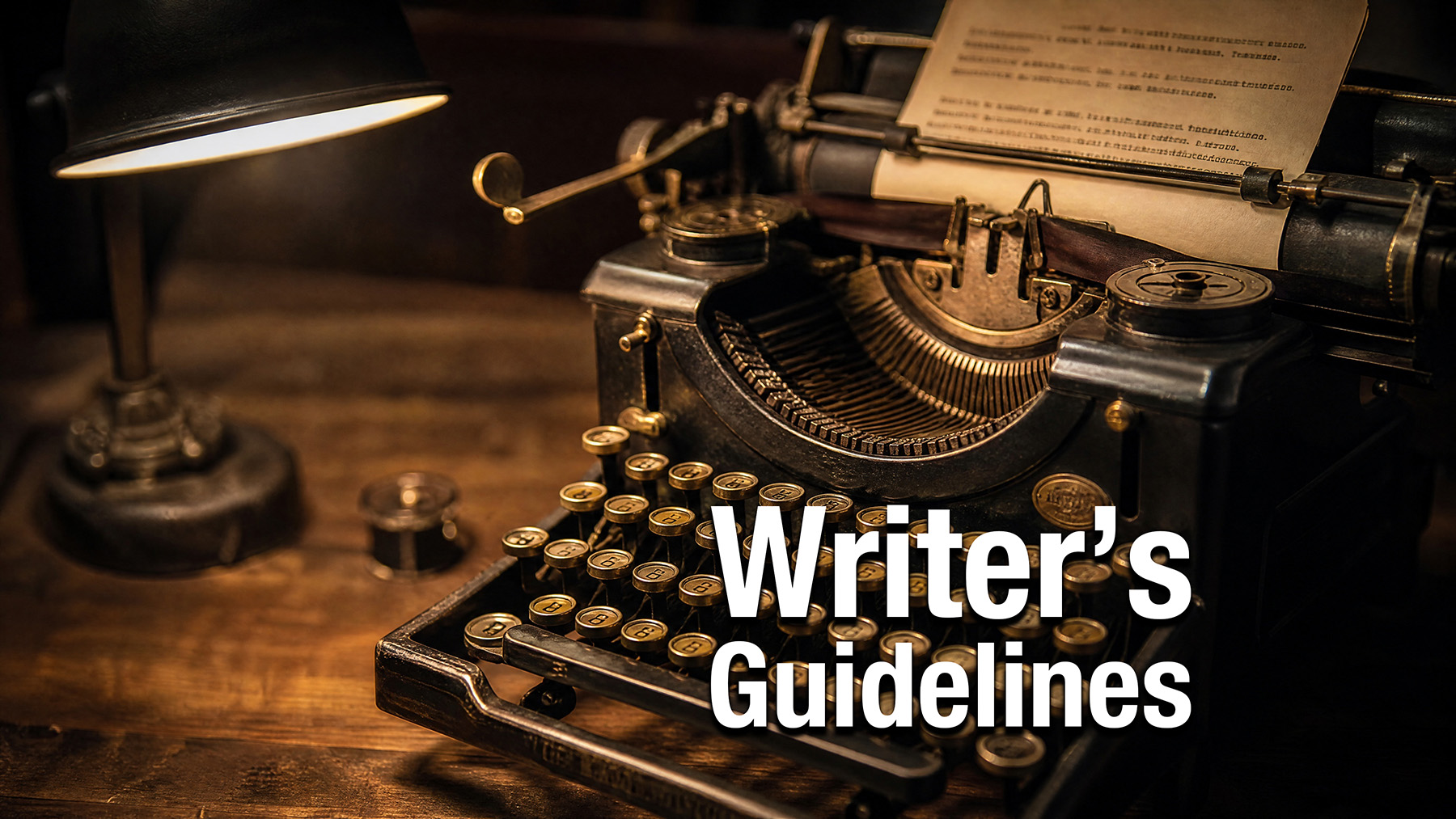 The text, 'Writer's Guidlines' superimposed on a mechanical typewriter.