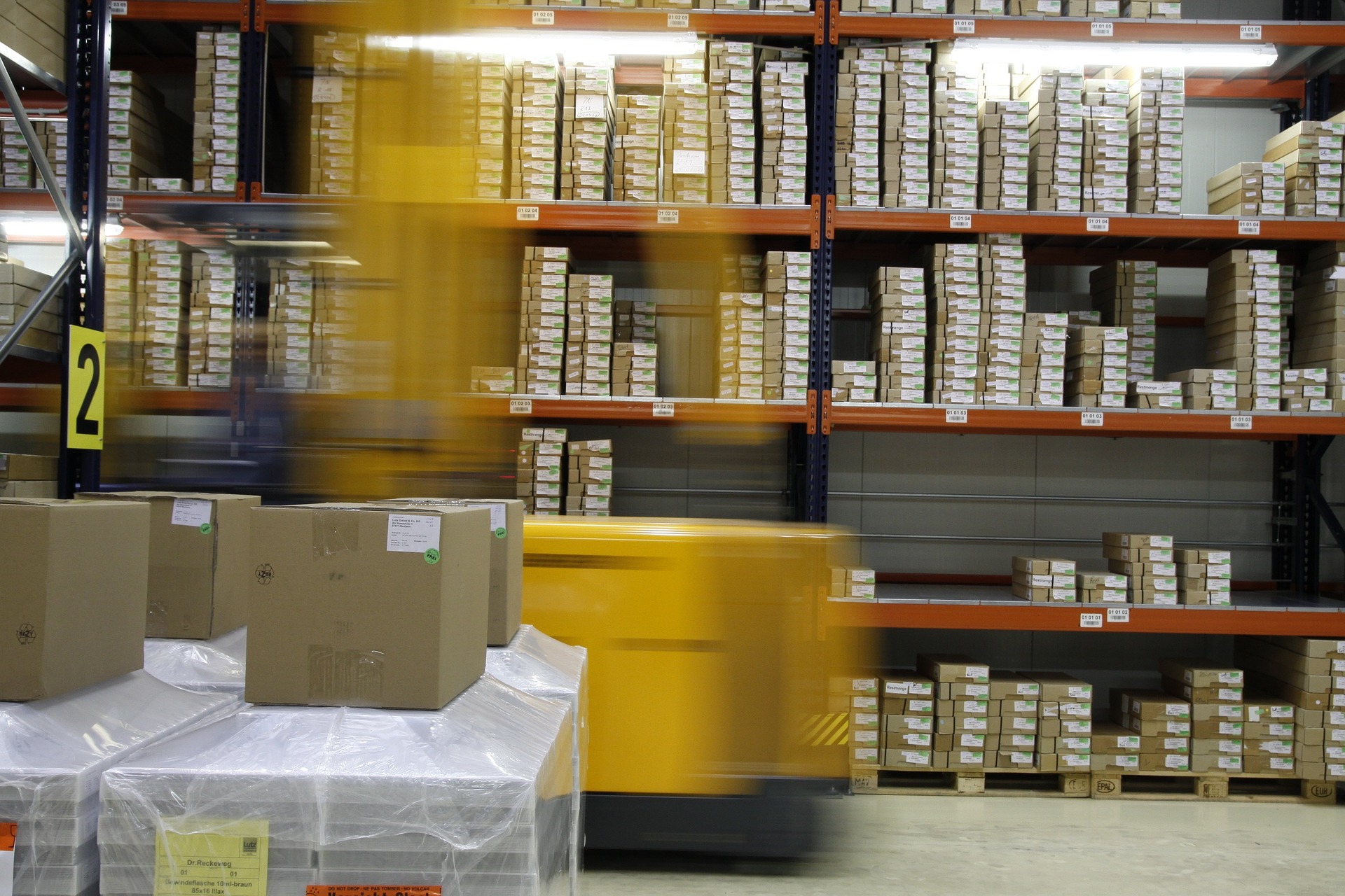 Warehouse lined with boxes