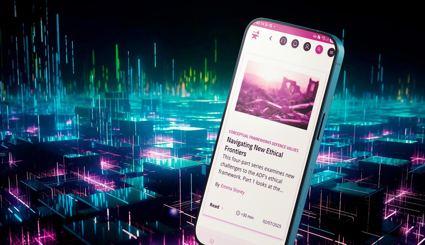 The Forge App on a phone floating in cyberspace