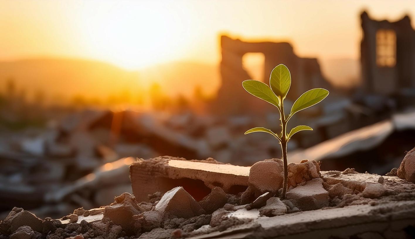 Regrowth in a war torn scene