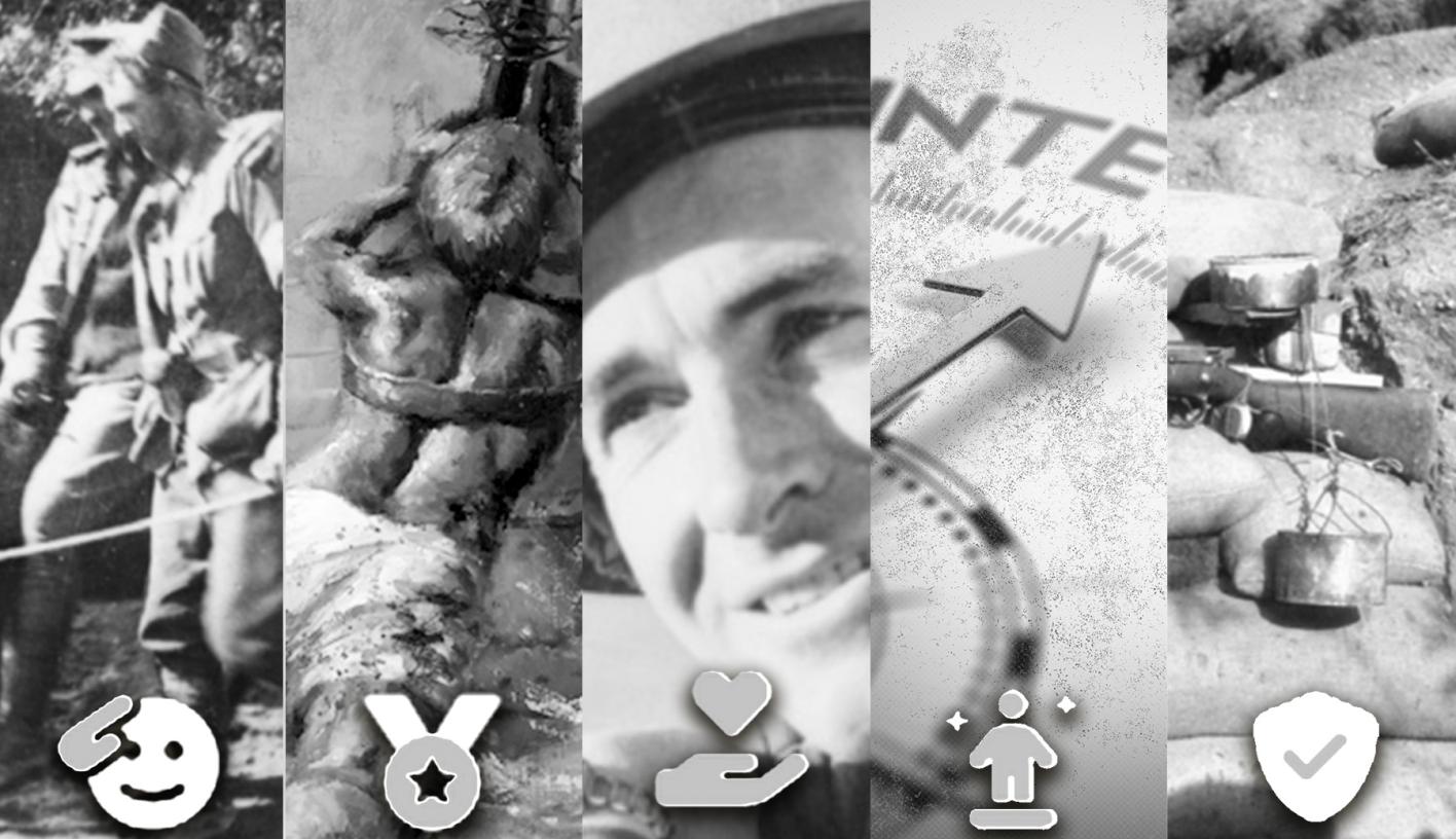 Montage of images from the ADF Value course with symbols for each value