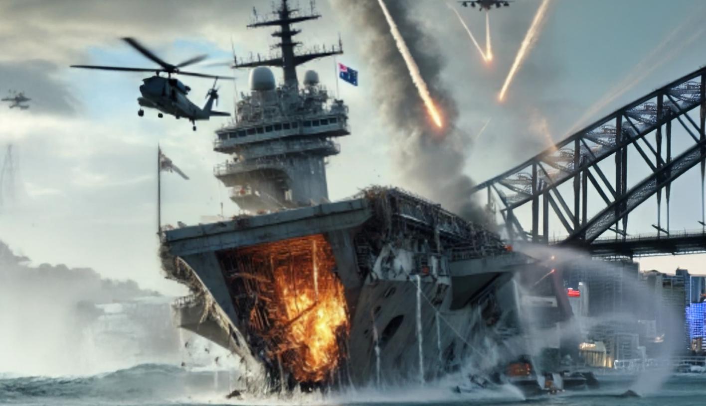 Battleship being 'punched in the face' in Sydney harbour