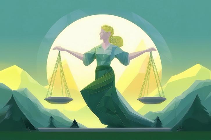 Values personified as a woman holding balance scales.