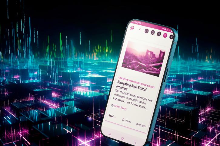 The Forge App on a phone floating in cyberspace
