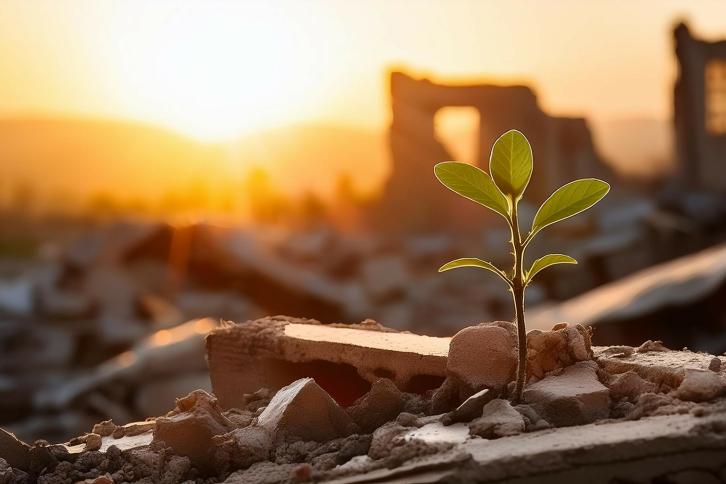 Regrowth in a war torn scene