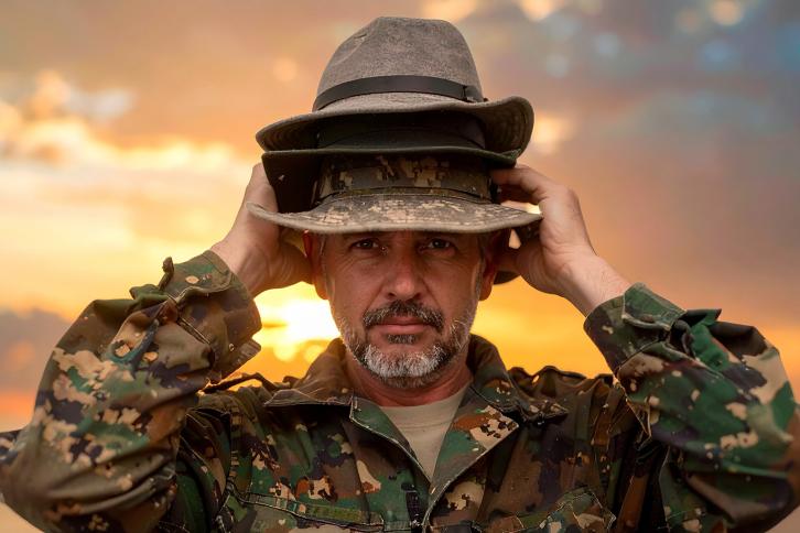 Australian Soldier with multiples hats on 