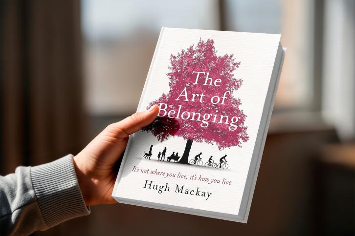 Hand holding a hard cover version of The Art of Belonging