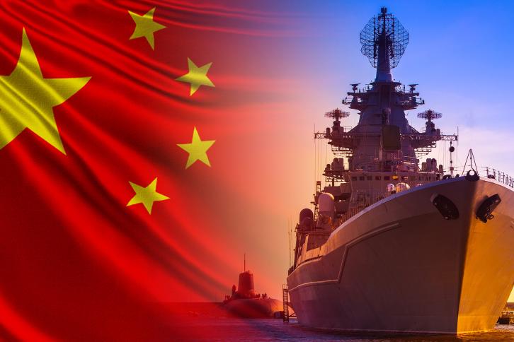 Chinese flag and a warship