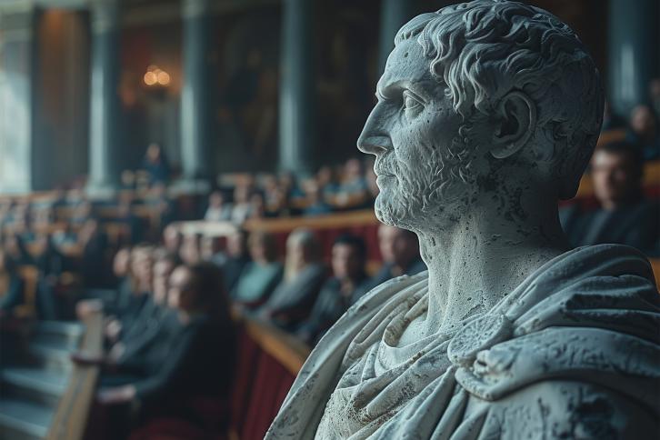 Greek philosopher stute at an ethics conference.