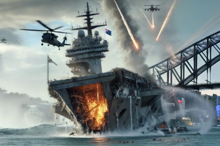 Battleship being 'punched in the face' in Sydney harbour