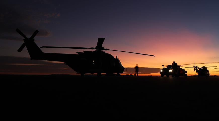 Australian Army aircraft and avionics technicians prepare the MRH-90 Taipan helicopters.