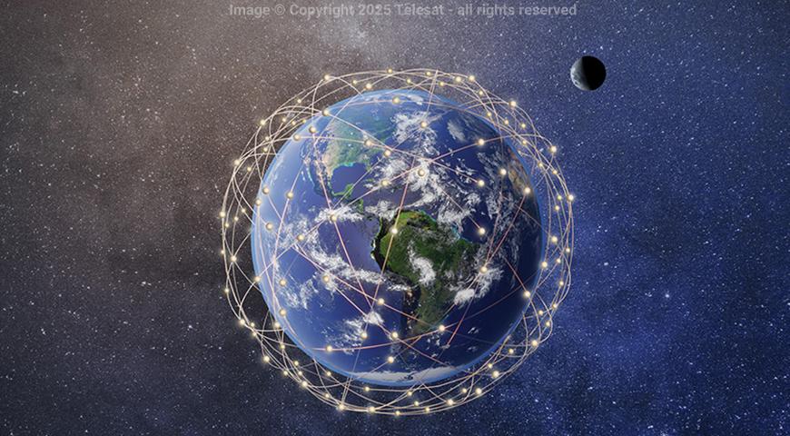 Earth surrounded by communication satellites