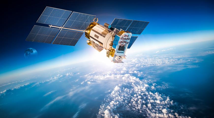 Satellite in space orbitting the Earth