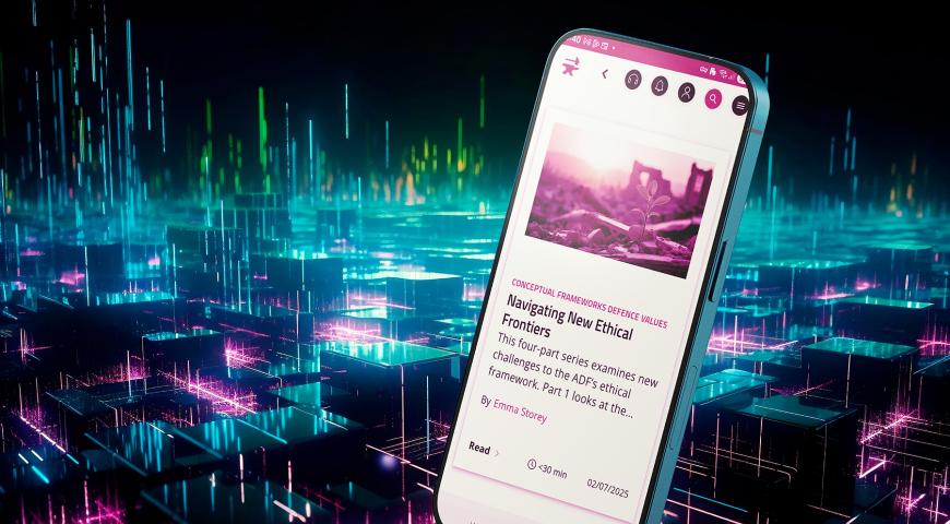The Forge App on a phone floating in cyberspace