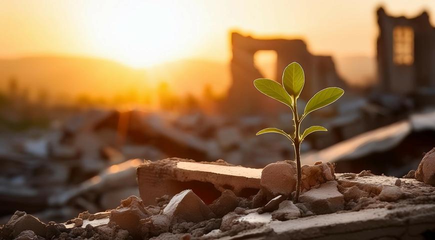 Regrowth in a war torn scene