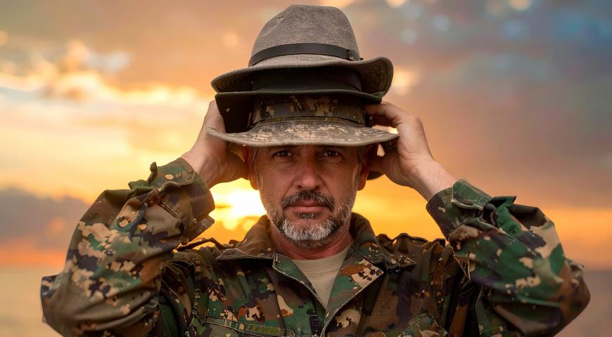 Australian Soldier with multiples hats on 