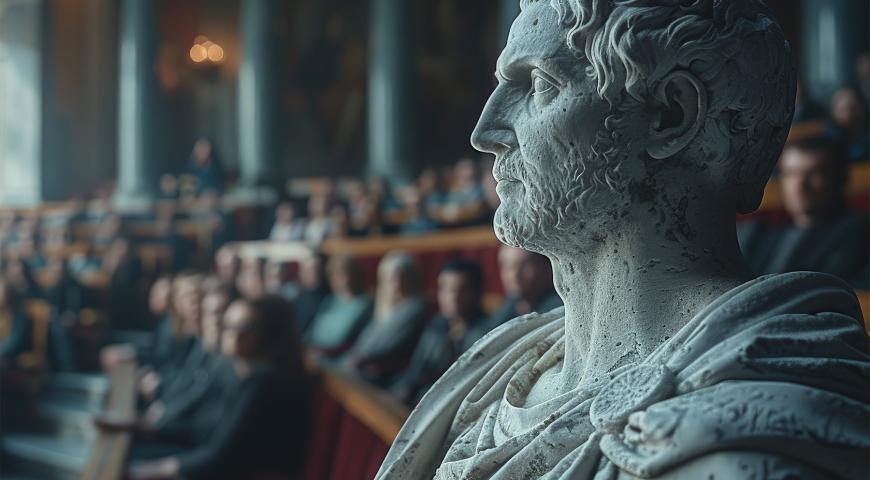 Greek philosopher stute at an ethics conference.