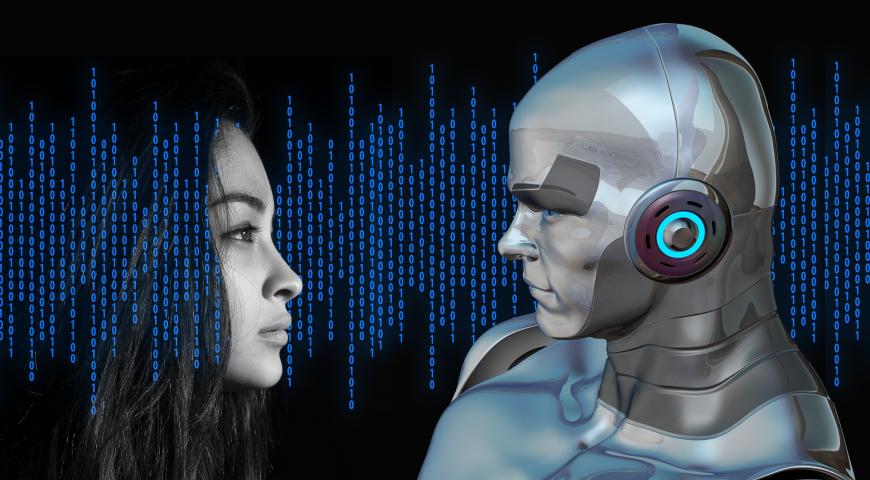 Robot and human facing each other