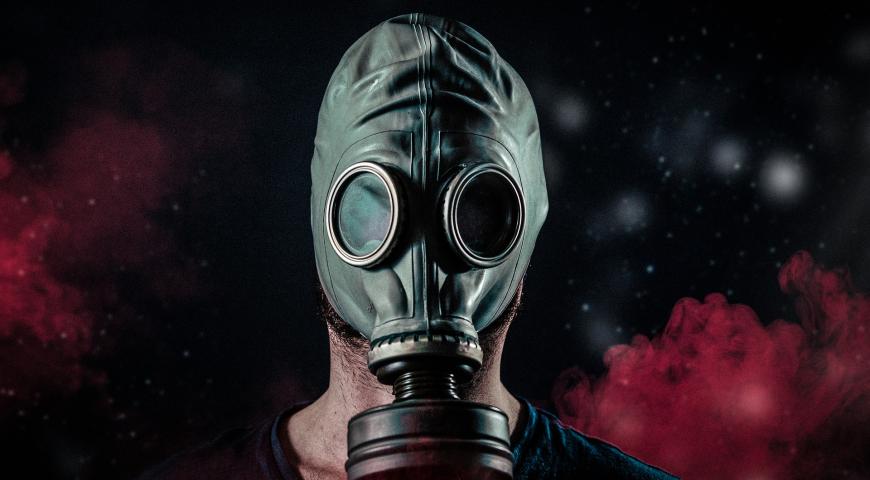Person wearing a gas mask