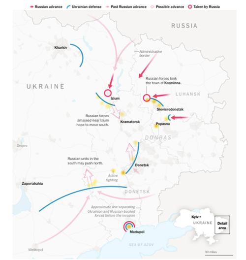 Russia's main effort to the East as of 20 April 2022