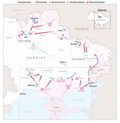 Russian occupied areas as of 10 March 2022. 