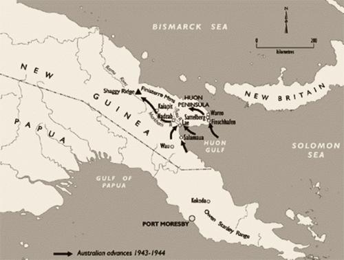 Map of Australian Advances in New Guinea 1943-44 