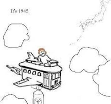 cartoon of a trolley car flying