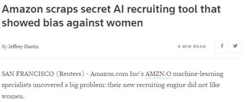 News item about Amazon scrapping AI recruiting tool