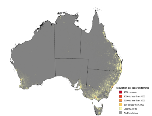 Modern Population Distribution showing the continued distribution pattern of only occupying the S-E Corner of the continent.