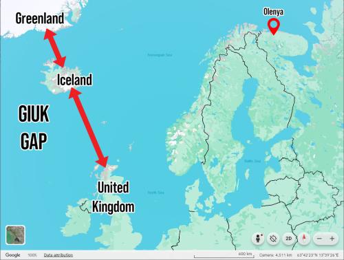 Map of the GIUK gap showing the sealanes between the countries