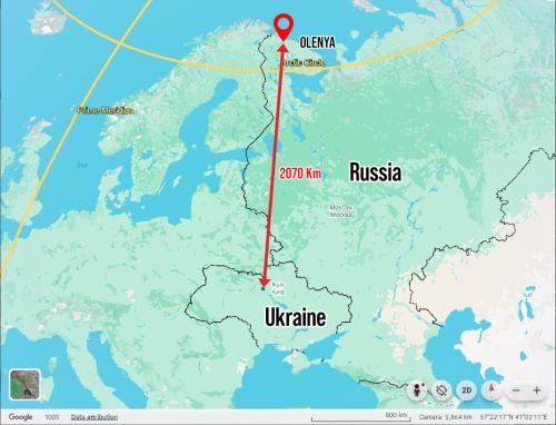 Distance to target - 2070Km