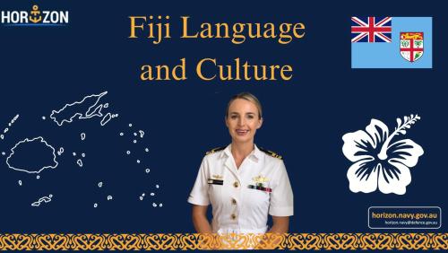 Fiji Language and culture showing the Fiji flag and map, featuring Ayla Woodbury
