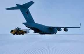 Plane off-loading cargo in Antarctica