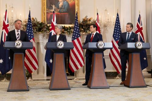 Richard Marles, Penny Wong, Marco Rubio and Pete Hegseth at the US Department of State