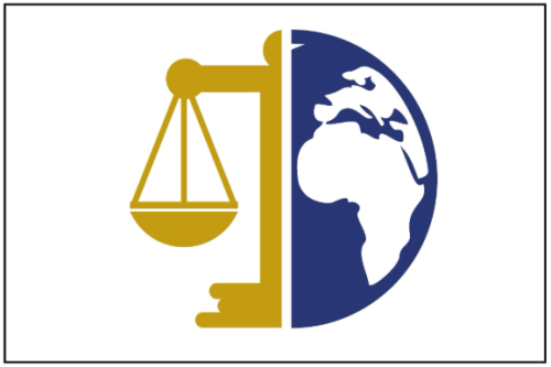 British Institute of International and Comparative law logo. It is a half of an old fashion golden weighing scale on the left, and a half a blue planet on the right.