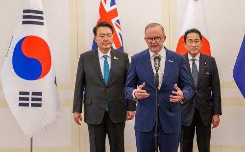 President Yoon Suk-yeol of South Korea, Australian Prime Minister Anthony Albanese, and Japanese Prime Minister Fumio Kishida