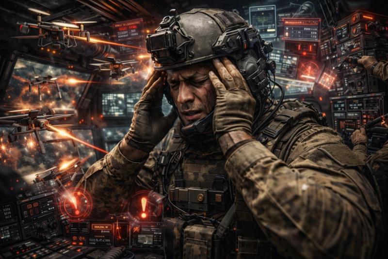 Decorative image showing a commander suffering from cognitive overload. AI Generated supplied by author.