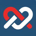 Logo for ACES - Heart shaped interwined lines in red and white on a blue background